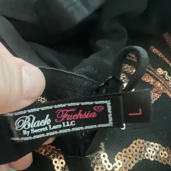 Dreamy Sequin Mesh Bodysuit SECRET LACE Gold Sequin Panel - Picture 6 of 10